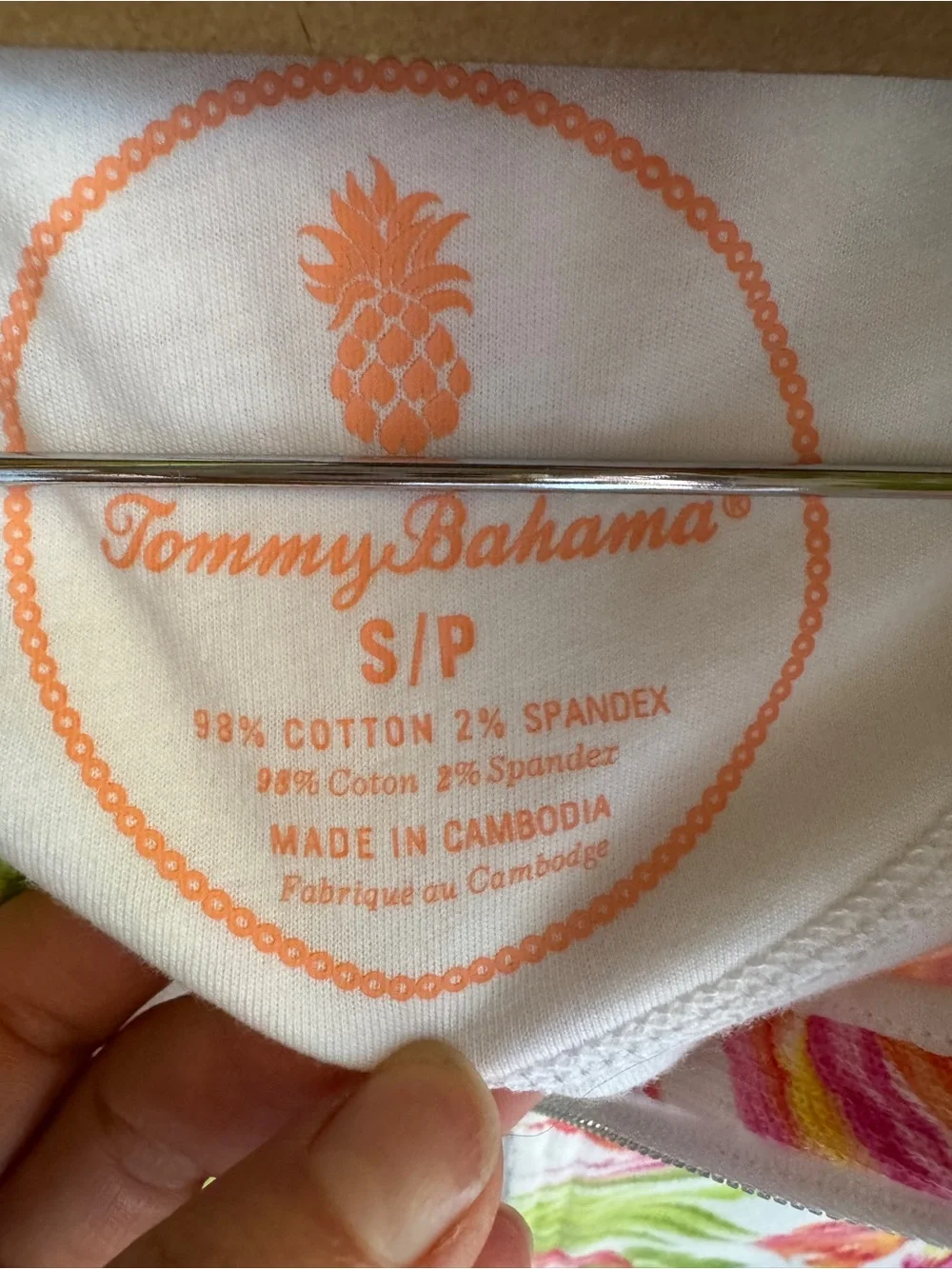 Tommy Bahama White Floral Zip-Front top with Pink & Green